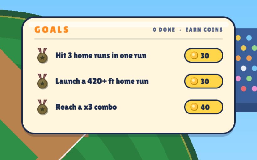 The goals card: three goals with medals and coin rewards